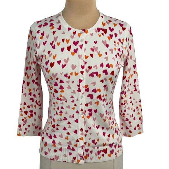 Cable & Gauge Sweaters - Cable & Gauge Women's All-Over Hearts Print Cardigan Sweater